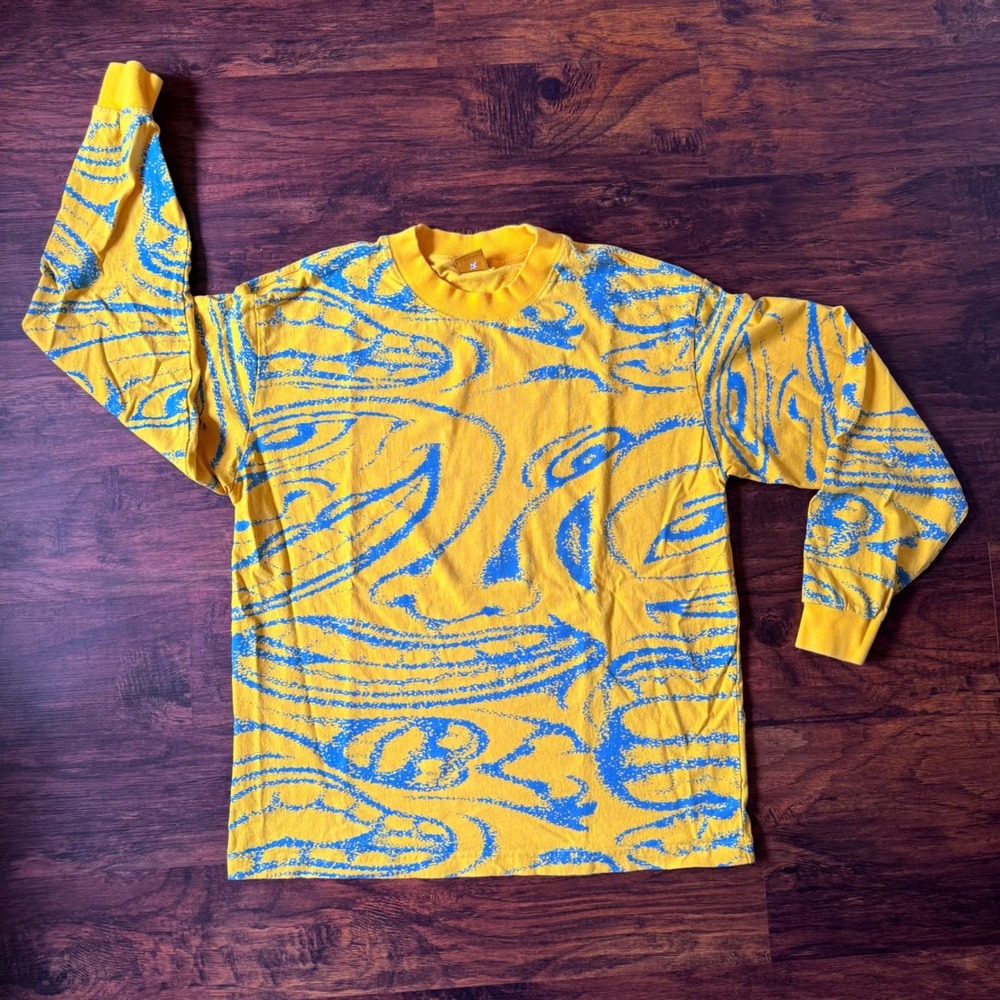 Carpet Company Schizoid Long Sleeve Tee Season 15 Yellow Blue Abstract Big Face